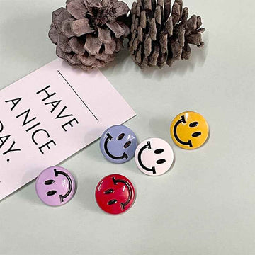 Smiley face shank buttons, mix of purple, blue, yellow, white and red