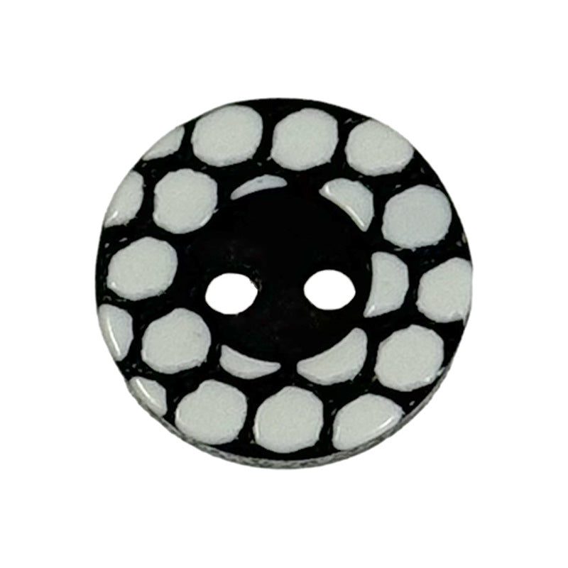 13mm zweilochige Resin-Knöpfe, schwarz mit weißen Tupfen, rund