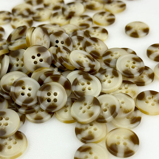 15/18mm Round Four-Hole Brown Patterned Resin Buttons for Cardigans Trousers 50pcs