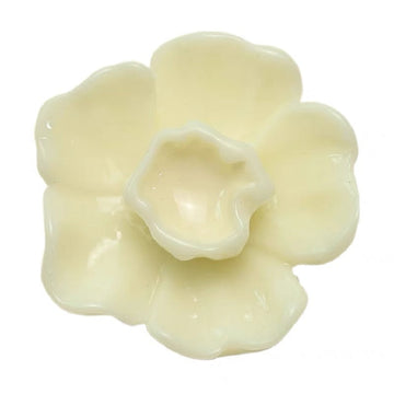 White 3D flower button with metal shank, glossy petal design