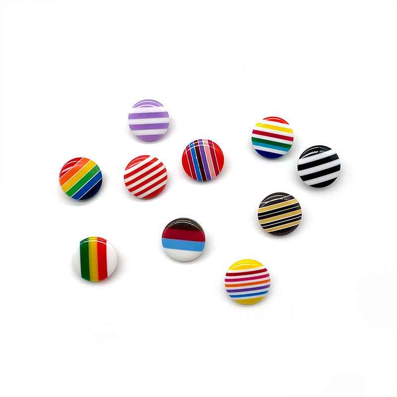 14mm round resin shank buttons with colorful striped designs