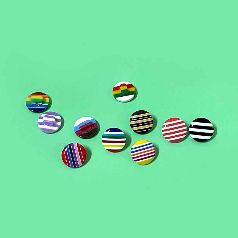 Assorted 14mm round resin shank buttons with colorful horizontal stripes