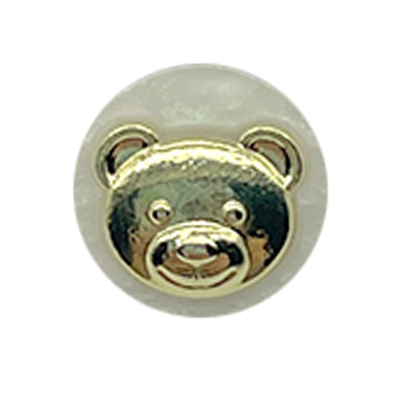 11mm round resin bear button, gold-tone metal rim, front view