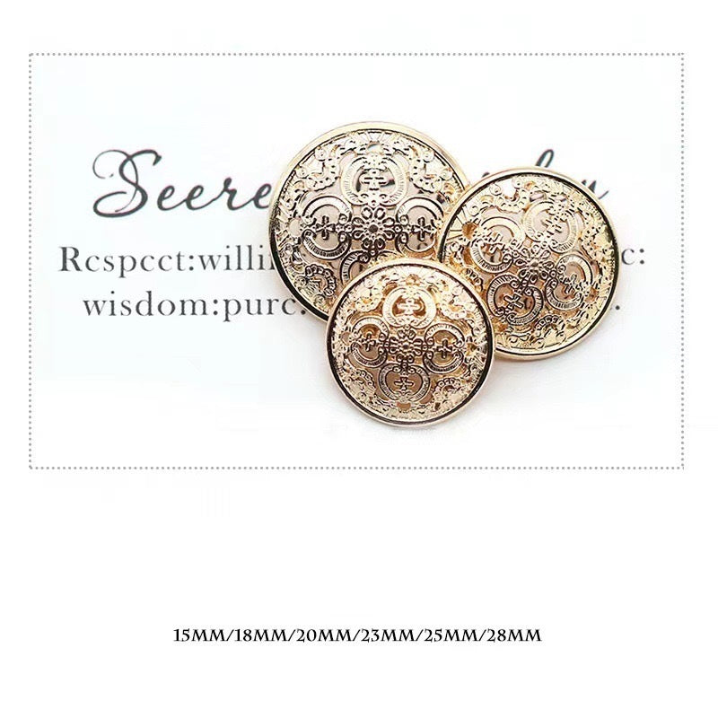 Metallknöpfe mit hohlem Schaft, Vintage-Ornamente, goldfarben, rund
