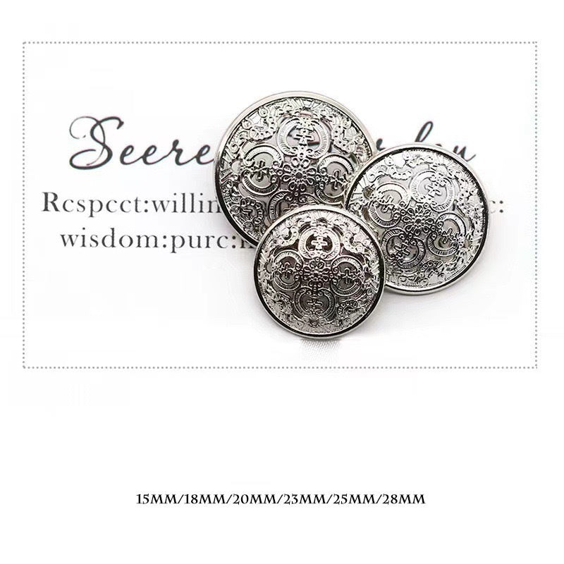Metallknöpfe mit hohlem Schaft, Vintage-Ornamente, silberfarben, rund