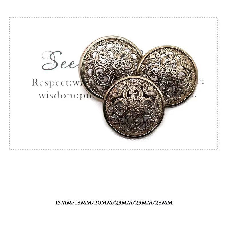 Metallknöpfe mit hohlem Schaft, Vintage-Ornamente, dunkel-rostig/bronze, rund