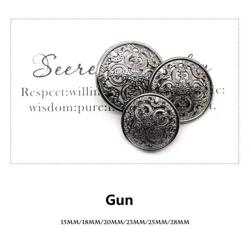 Metallknöpfe mit hohlem Schaft, Vintage-Ornamente, gun-black, rund