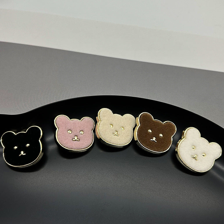 Set of teddy bear metal buttons with shanks—black, pink, beige, brown, and white faces