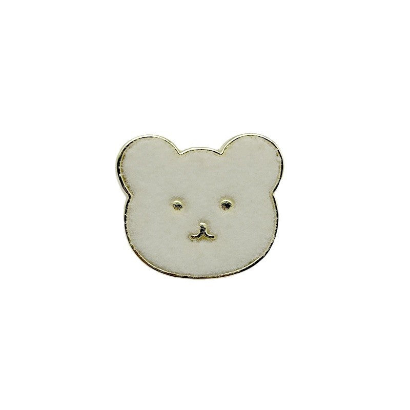 Teddy bear metal button with flannelette face, beige bear design and gold-tone rim