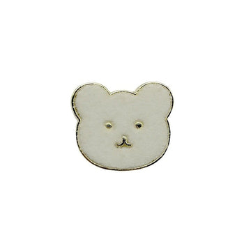 Teddy bear metal button with flannelette face, beige bear design and gold-tone rim