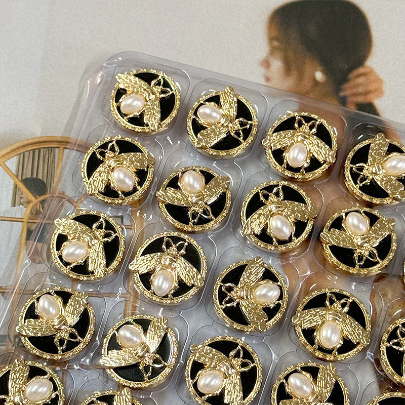 Gold runde Bienen-Perl-Knöpfe mit schwarzem Einsatz und Metall-Umrandung