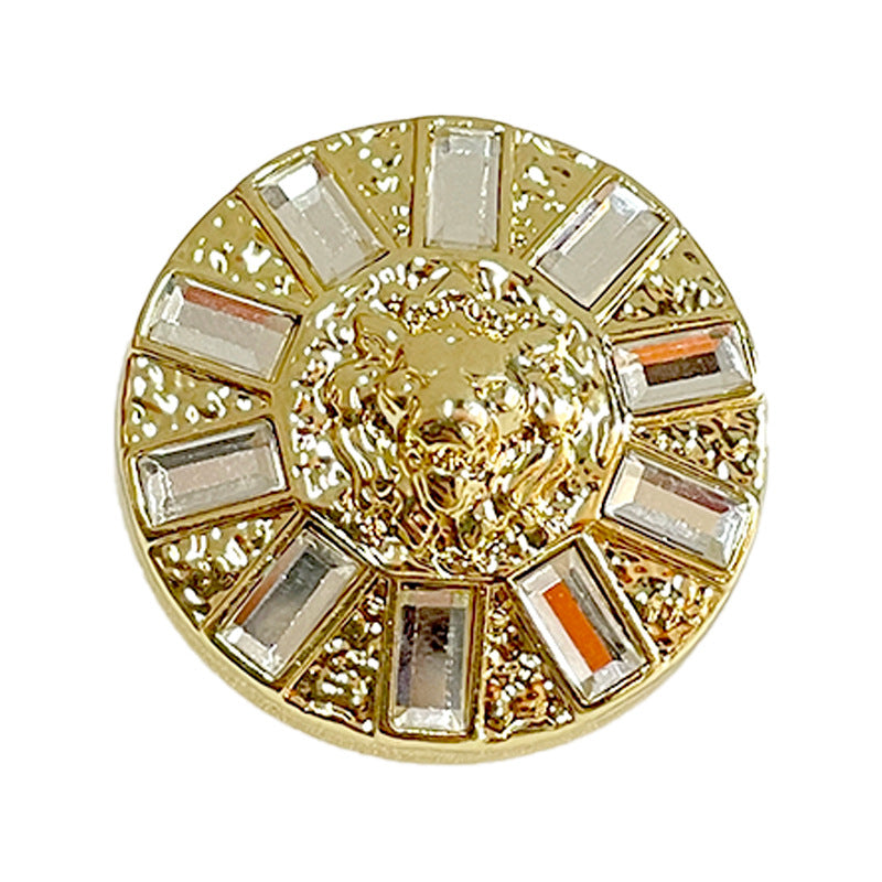 Round gold lion-head metal shank button, 18/20/23mm, faceted accents