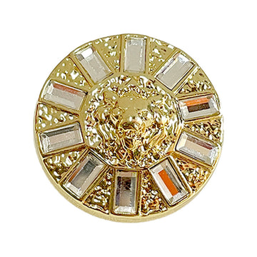 Round gold lion-head metal shank button, 18/20/23mm, faceted accents