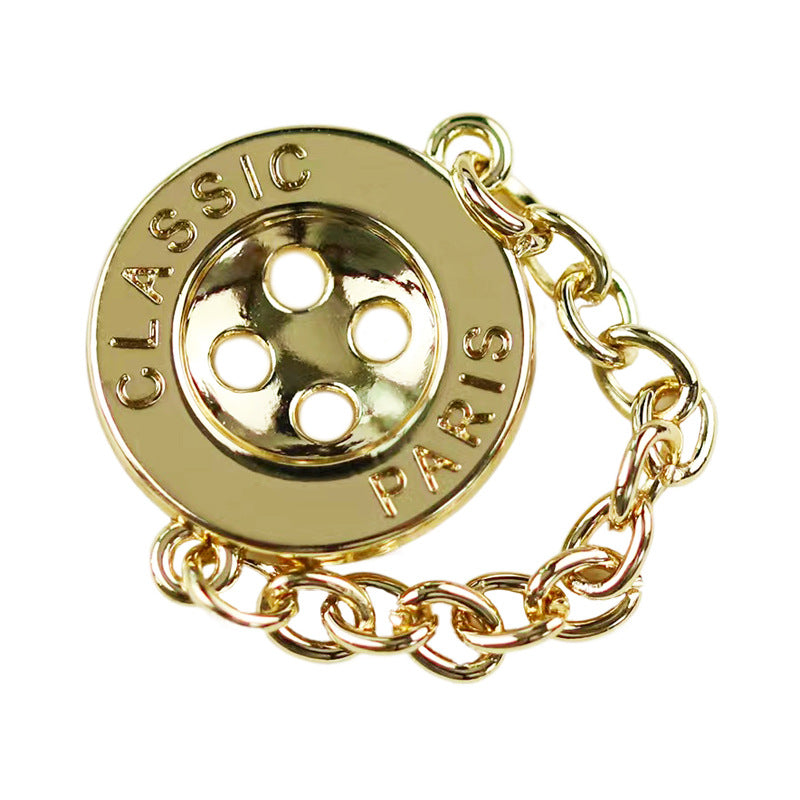 Runder Metallknopf mit Kette, 4 Löcher, goldfarben, Classic Paris, 12er Set