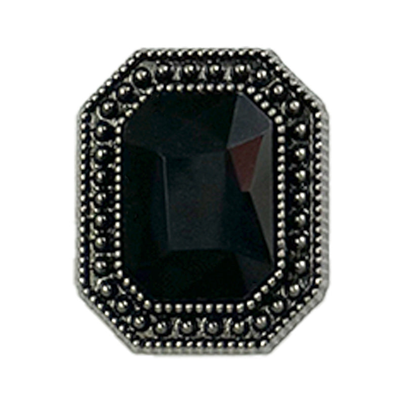 Vintage schwarze Diamant-Zierknöpfe, rechteckige Metallfassung mit Steindetails (1 Stück)