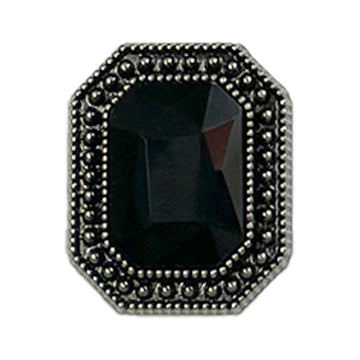 Vintage schwarze Diamant-Zierknöpfe, rechteckige Metallfassung mit Steindetails (1 Stück)