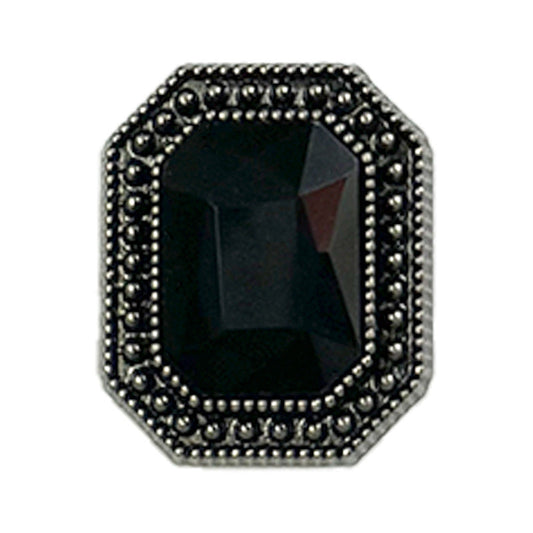Vintage schwarze Diamant-Zierknöpfe, rechteckige Metallfassung mit Steindetails (1 Stück)