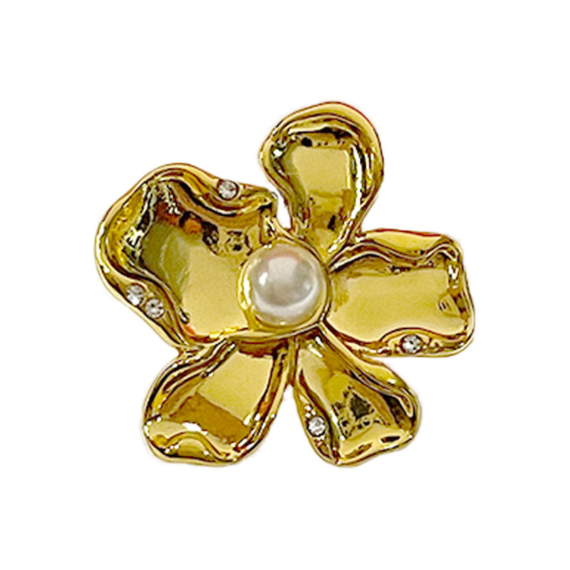 Gold Chinese-style pearl and diamond inlaid metal sewing button, flower-shaped with central pearl
