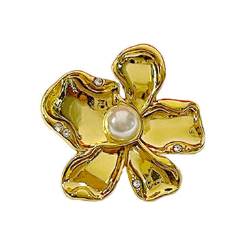 Gold Chinese-style pearl and diamond inlaid metal sewing button, flower-shaped with central pearl