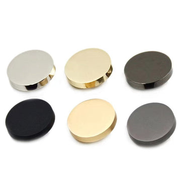 Round metal sewing buttons with shanks, mirror-finish, assorted colors: silver, gold, black