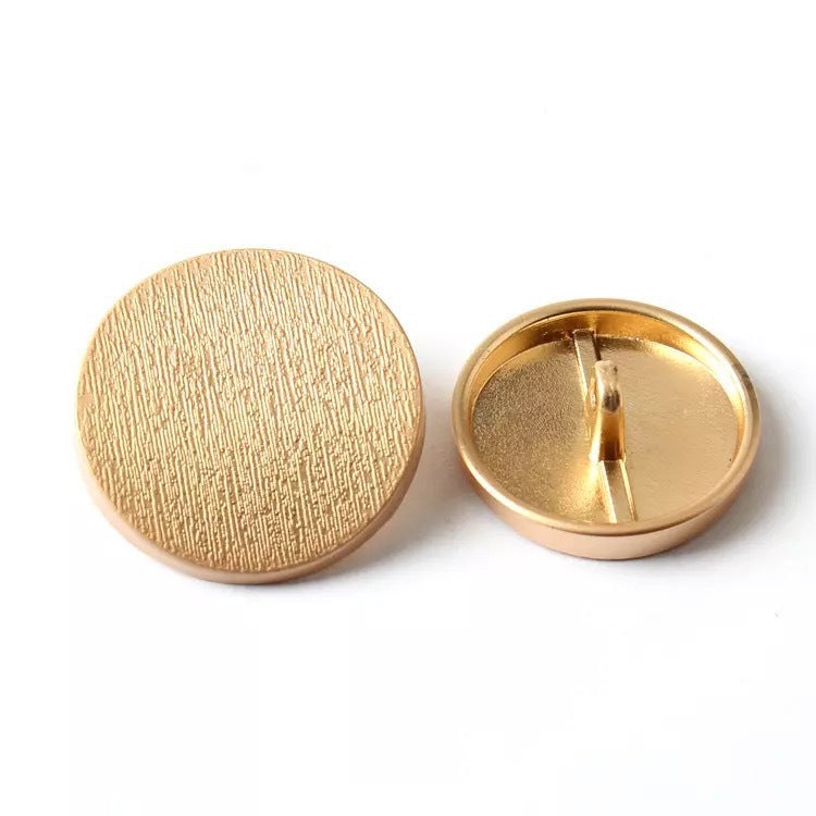 Round metal shank button, gold frosted curved face with shank underside (Sand Gold)