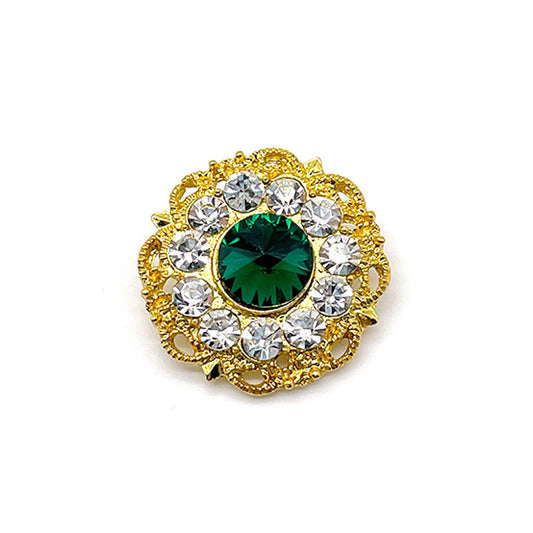 26mm Golden Hollow Metal Buttons with Green Gemstones and Diamond 10PCS
