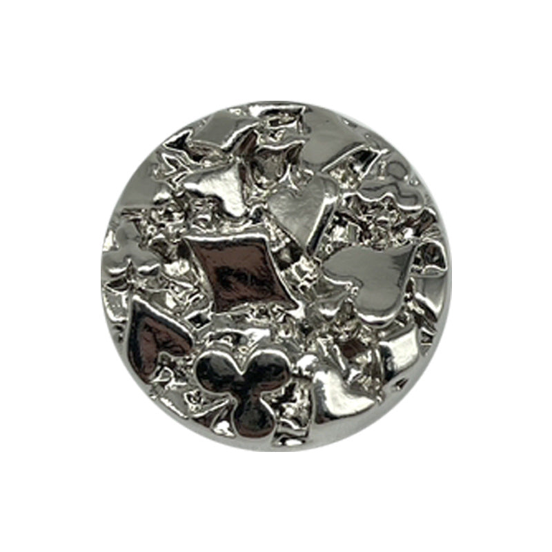 Round convex metal sewing buttons, silver, playing-card pattern relief