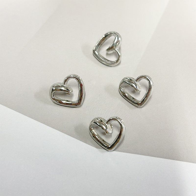 Set of silver heart shirt buttons with high-shank metal loops