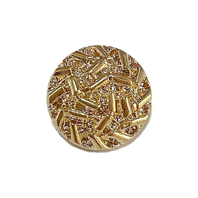 Vintage round embossed gold metal button with shank, 11.5–25mm, decorative texture