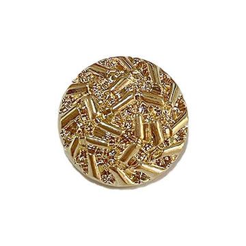 Vintage round embossed gold metal button with shank, 11.5–25mm, decorative texture
