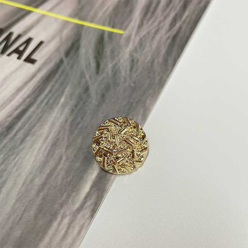 Vintage round embossed gold metal button with shank, 11.5–25mm, raised design