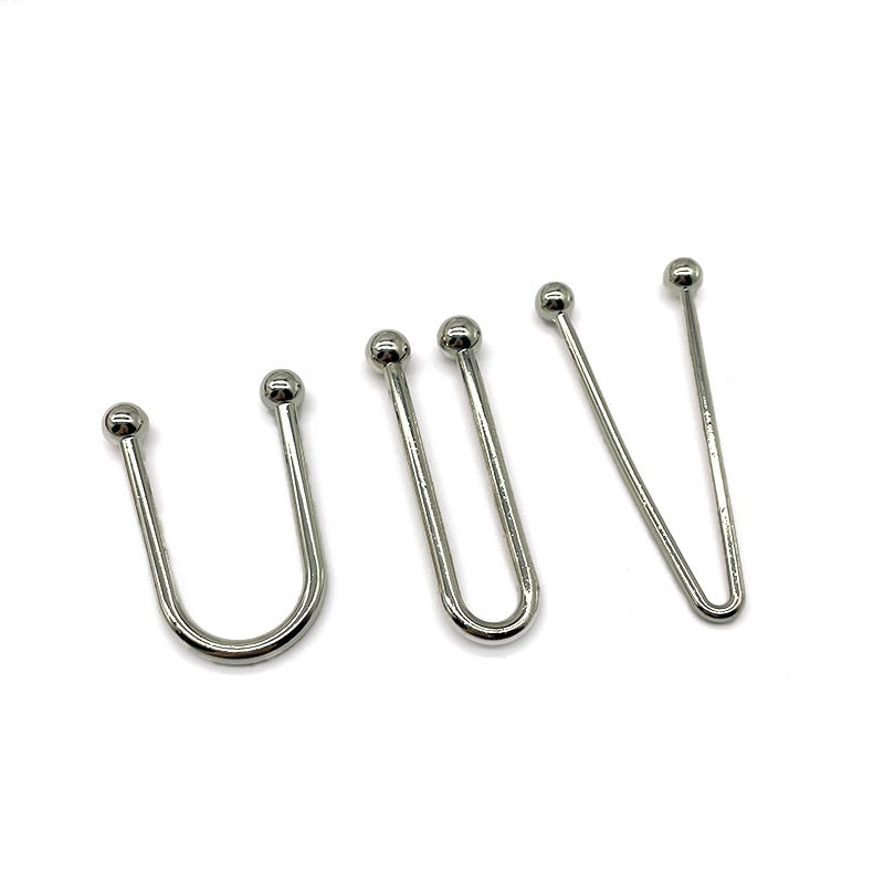 U-shaped metal swimwear hook clasps, polished silver, 5 pieces with ball ends