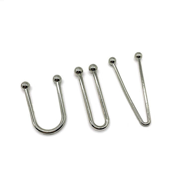 U-shaped metal swimwear hook clasps, polished silver, 5 pieces with ball ends