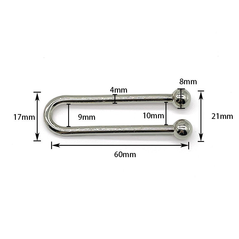 U-shaped swimwear hook clasp with ball ends, size diagram showing 60mm length
