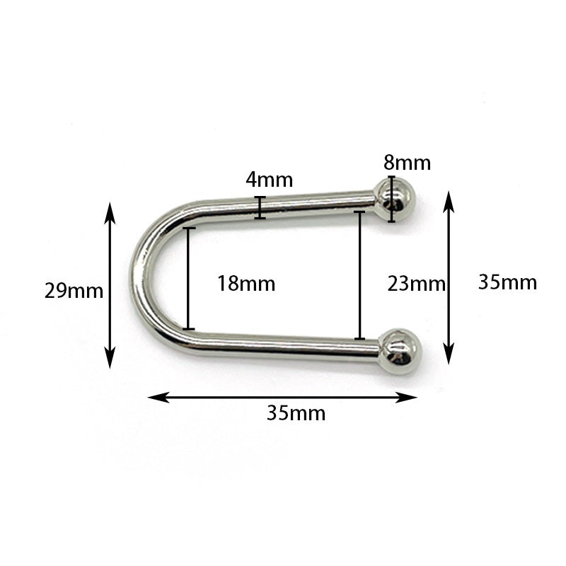 U-shaped swimwear hook clasp with ball ends, size diagram showing 35mm length