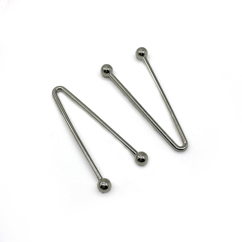 Set of U-shaped metal swimwear hook clasps with round ball tips, polished silver