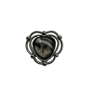 Two-tone heart resin metal button, silver frame with dark center