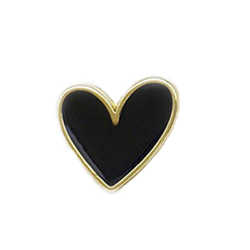 Black heart-shaped metal button, 12.5mm, gold rim, oil-painted look