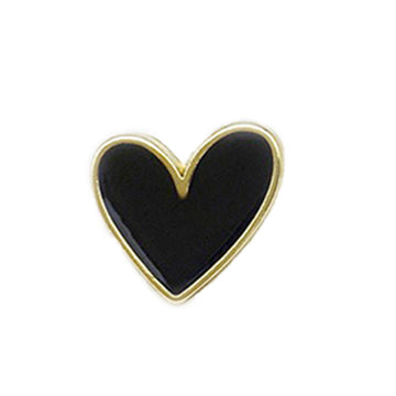 Black heart-shaped metal button, 12.5mm, gold rim, oil-painted look