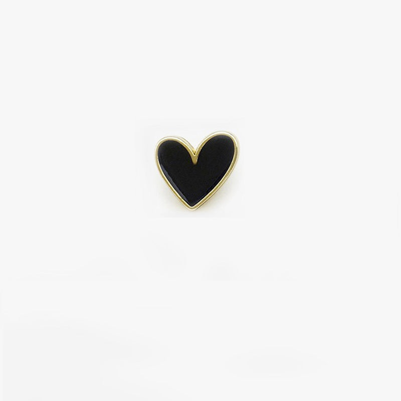 Black heart-shaped cuff button with gold rim, 12.5mm metal