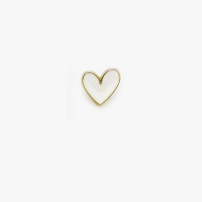 White heart-shaped cuff button with gold rim, 12.5mm metal