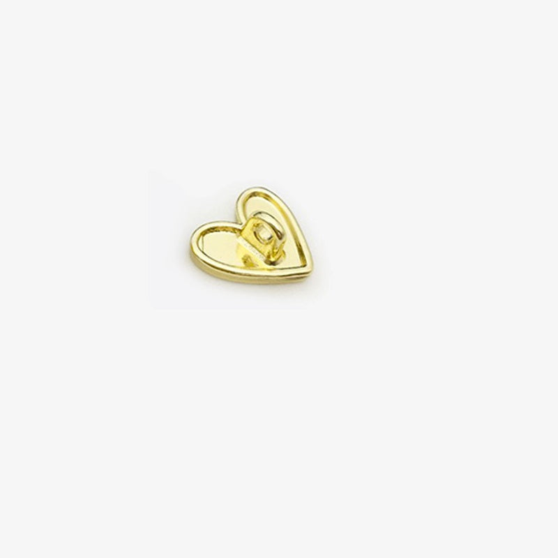 Heart-shaped metal button back with gold loop and pin, 12.5mm