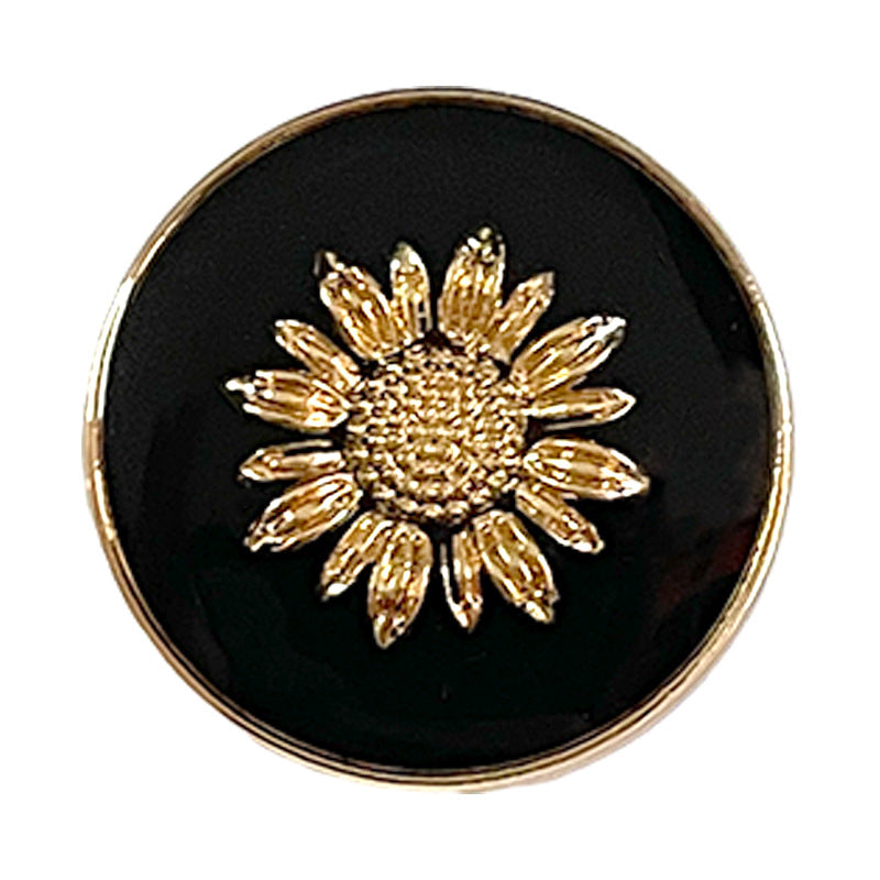 18/23/25mm Black sunflower metal shank button with gold-painted center detail