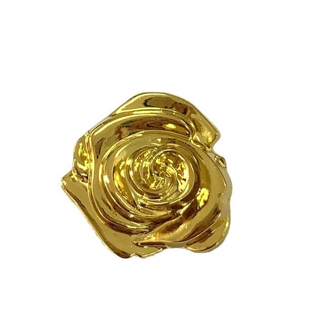 Vintage 3D rose metal button, gold tone, 15/18/23mm, for hand sewing