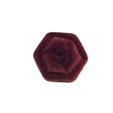 Red hexagonal rose flocked metal shank button, maroon velvet texture