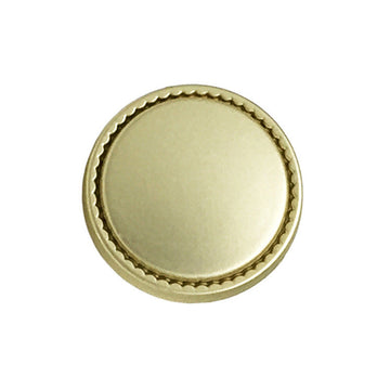 Round matte gold metal shank button with serrated edge