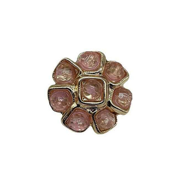 Pink crystal flower metal buttons, 6pcs set with square cabochon crystals