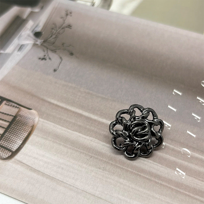 Gun-Black Hohl-Blüten Metallknopf mit Vintage floralen Reliefs, 12.5–25 mm