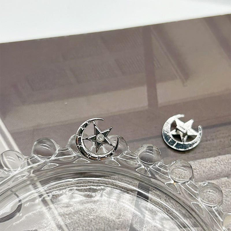 Silberner Hohlmond- und Stern-Metallknopf mit Strass, 13 mm