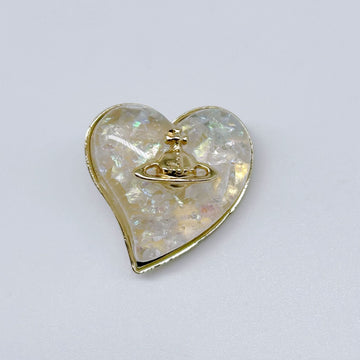 Heart-shaped metal and resin button, iridescent opal finish with gold-tone outline